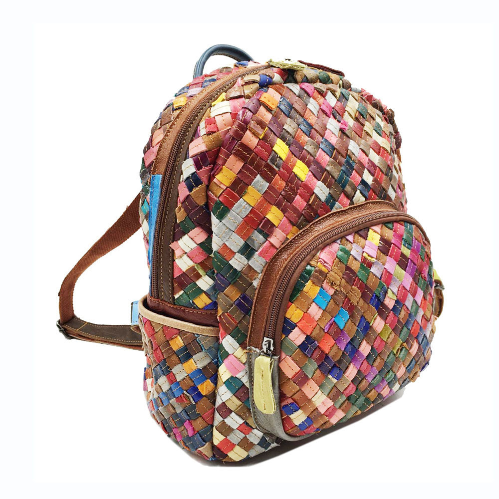 Picture of 2025 fashion women's bag leather backpack stitching color leather hand-woven shoulder bag women's bag a generation of hair