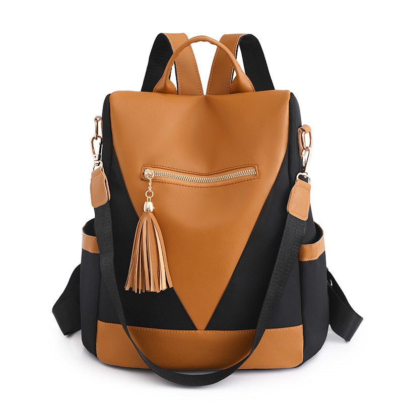 Picture of Backpack, Simple and Fashionable Contrasting Color Stitching Backpack, Women's Casual Travel Shoulder Bag, Versatile Wear-Resistant Handbag