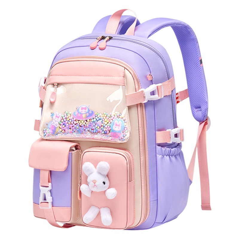 Schoolbag for Primary School Students Rabbit Refrigerator Opening Ridge Protector Backpack for Reducing the Weight and Waterproof Large Capacity Children's Schoolbag