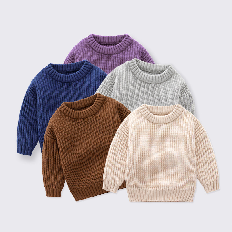 Foreign Trade Children's Clothing Factory Customized Baby Knitwear Loose Round Neck Girls and Boys Autumn and Winter Baby Knitwears Children's Knitwears