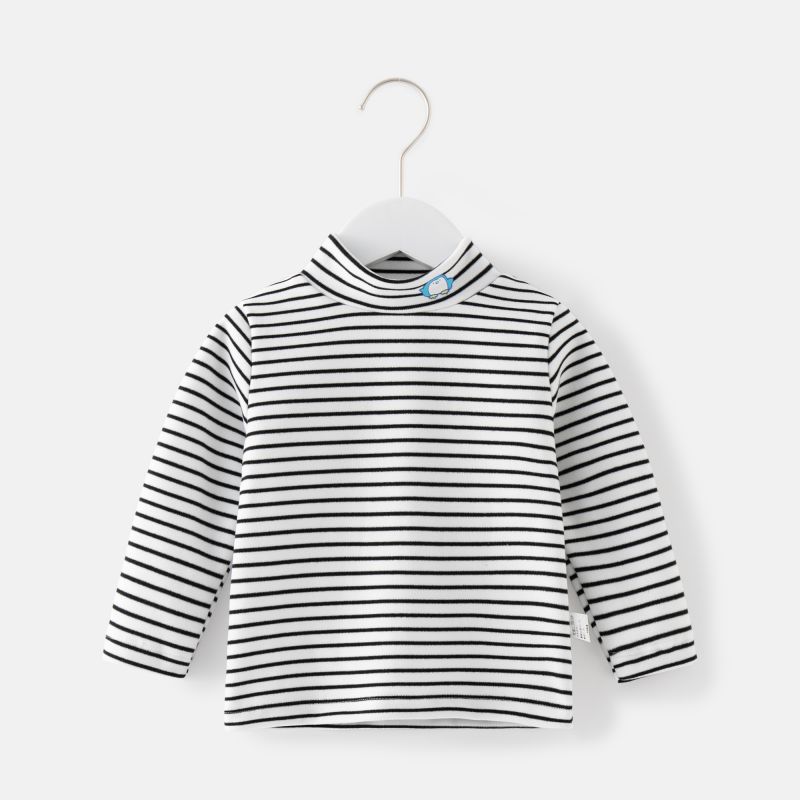 Picture of Children's Velvet Fever Boy's Half-high Collar T-shirt Autumn and Winter Top All-match Base Girl Baby Striped Top Clothes