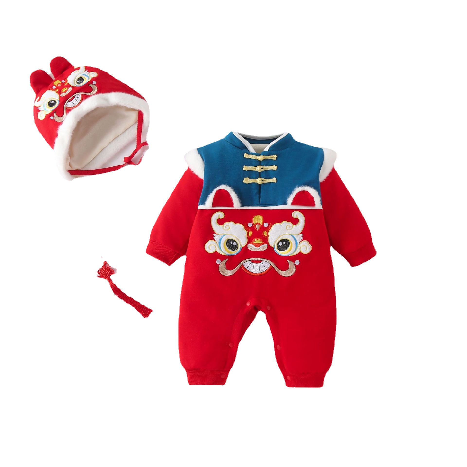 Picture of Chinese Style Winter Clothes Baby's Harper New Year's Climbing Clothes Double-Layer fleece-lined Thickened Year of the Tiger Sweatshirt for Boys and Girls
