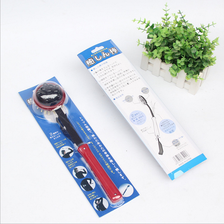 Picture of Red massage hammer with packaging health care for the elderly fitness hammer massage stick back beating no need for people to scratch