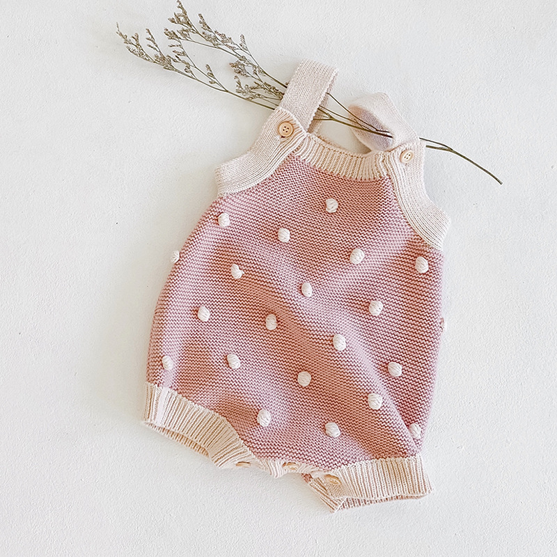 Picture of ins autumn baby girl infant children handmade ball knitted wool jumpsuit bag fart romper triangle romper