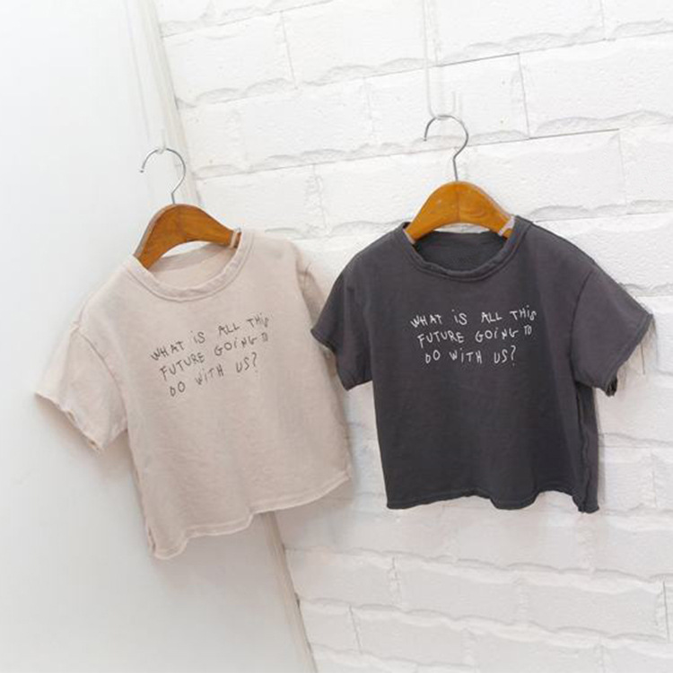 Picture of Summer New Children's Casual Top Korean Style Simple Soft Crewneck Letter Printed Cotton Short-sleeved T-shirt for Boys and Girls