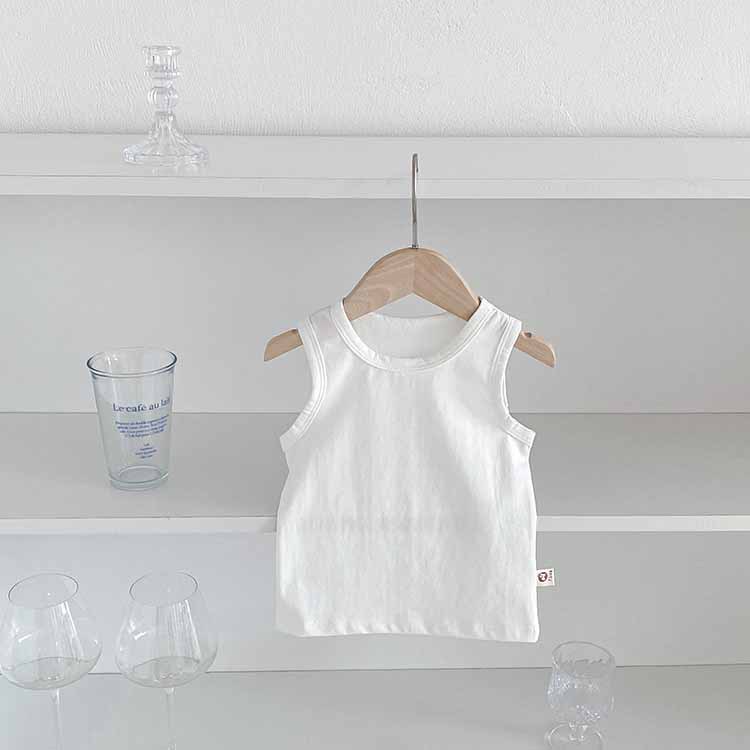 Picture of Summer Children's Vest Top Boy's and Boy's Baby's Pure Cotton Solid Color Sleeveless Shirt Baby's All-match Basic Base Shirt T-shirt