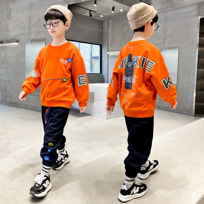 Picture of 2025 New Boys' Long Sleeve T-Shirt Spring Clothes Big Children's Stylish Sweater Spring and Autumn Top Fashionable Handsome Base Shirt