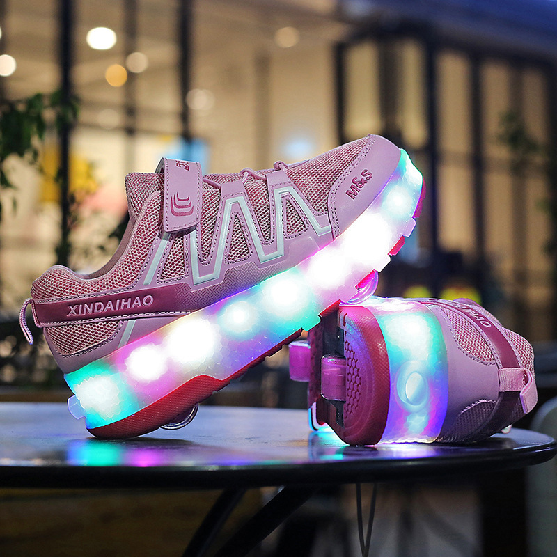 Picture of Winter children's heloo shoes double wheel student switch LED light children's roller skates USB charging button control mode