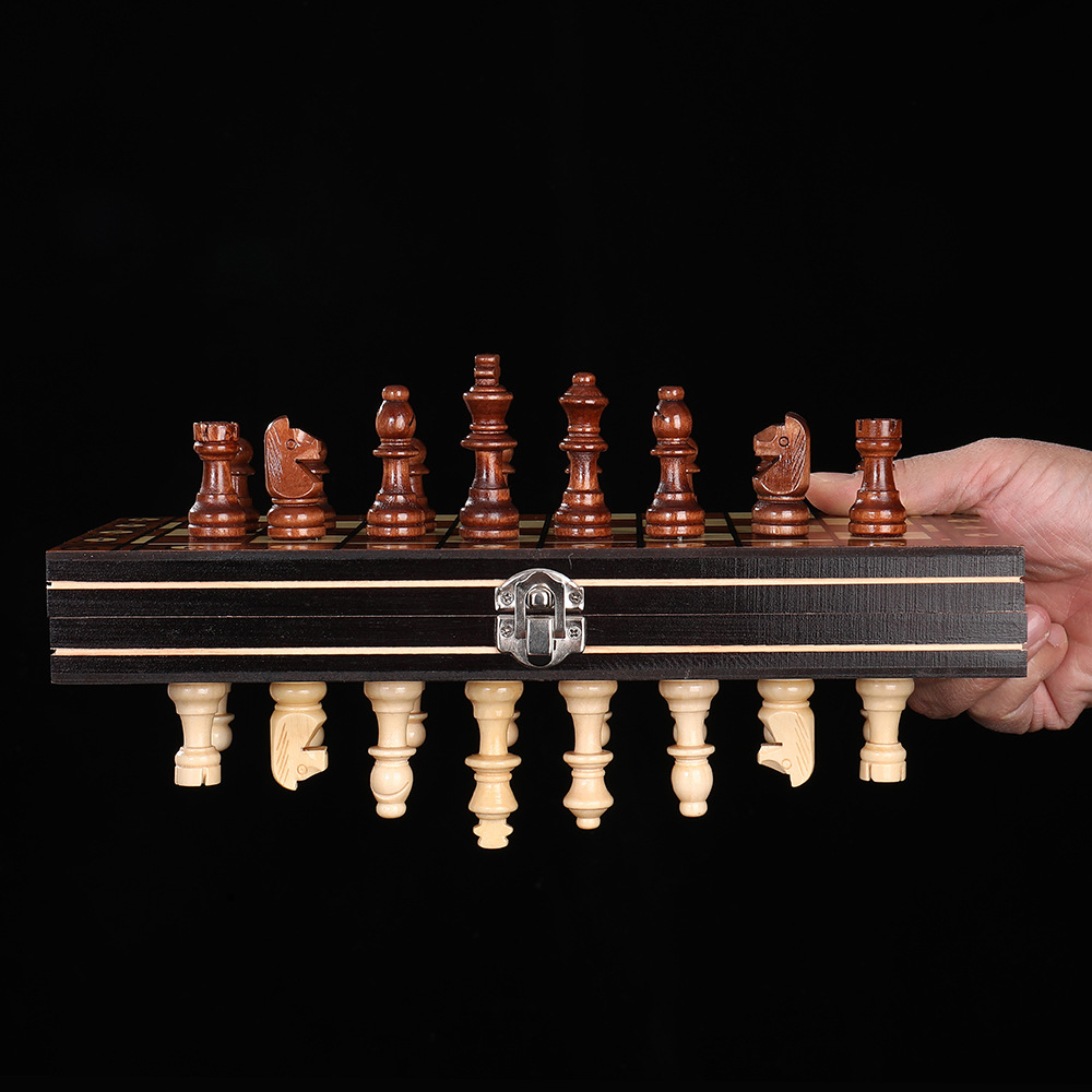 Picture of Factory direct wooden magnetic chess 3 in 1 set portable foldable educational competitive board game toys
