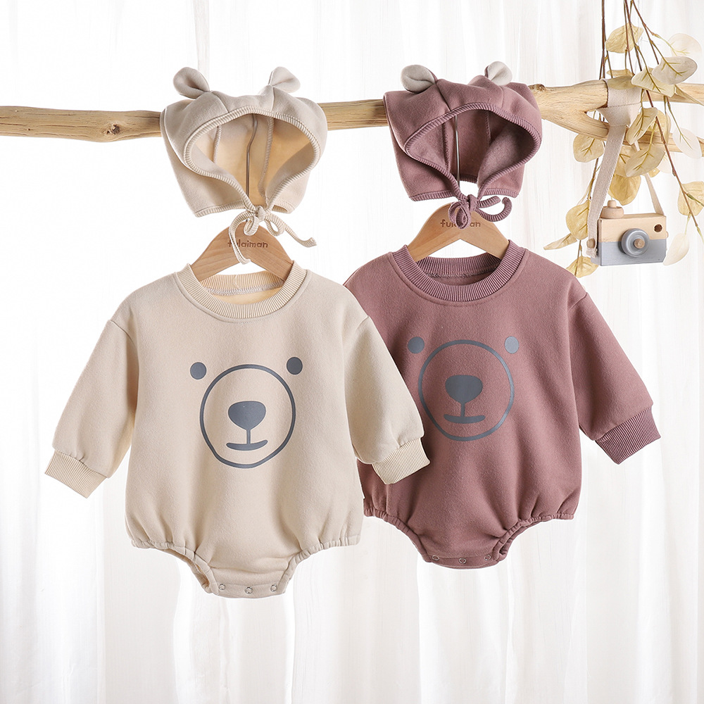 Picture of Baby's Jumpsuit Thickened Autumn and Winter Clothes Fleece Bear Climbing Suit Fleece Wrap Fart Clothes Harper Trendy for Boys and Girls