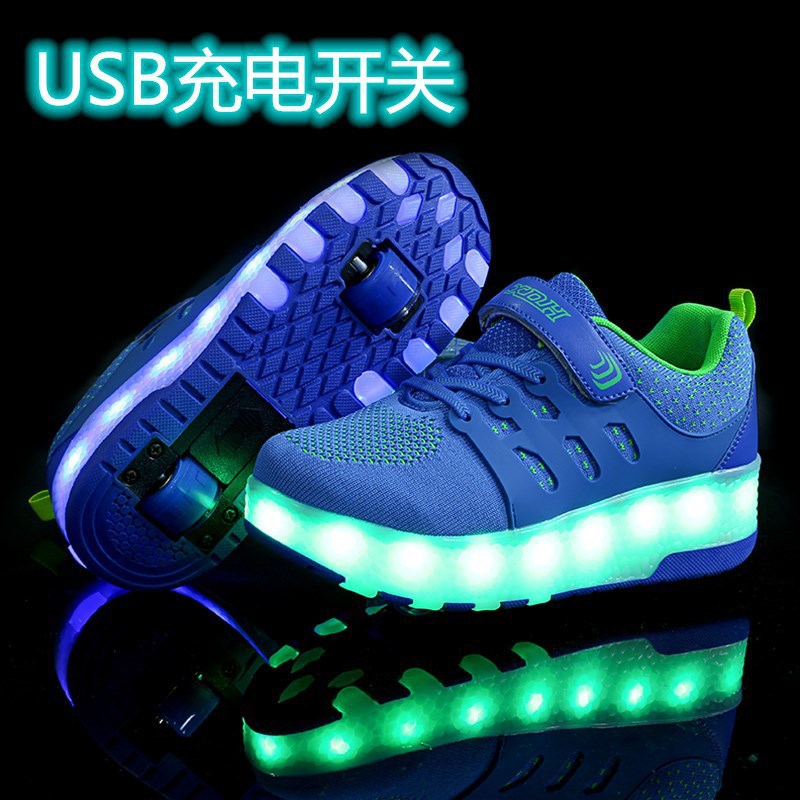 Picture of Children's Double-wheel USB Charging Cycle Heelys Shoes USB Colorful Light Pulley Shoes Boys and Girls Wheeled Shoes Wholesale