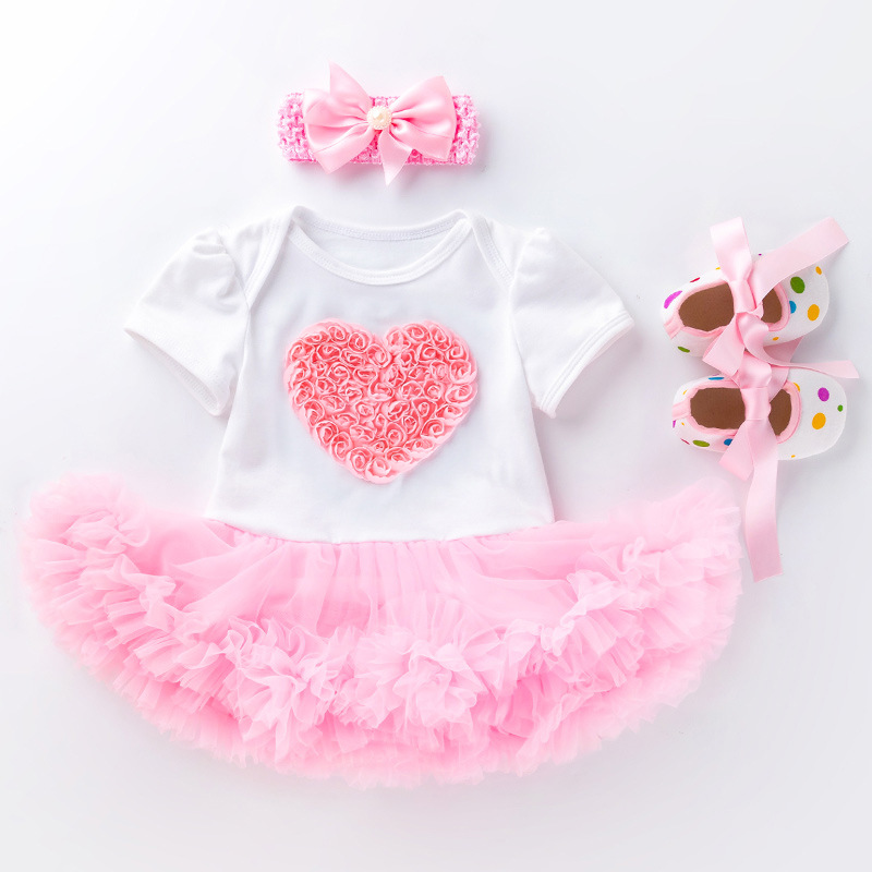 Picture of Summer new baby pink cake ha dress toddler shoes three-piece set 0-2 years old baby girl children's clothing children's skirt wholesale