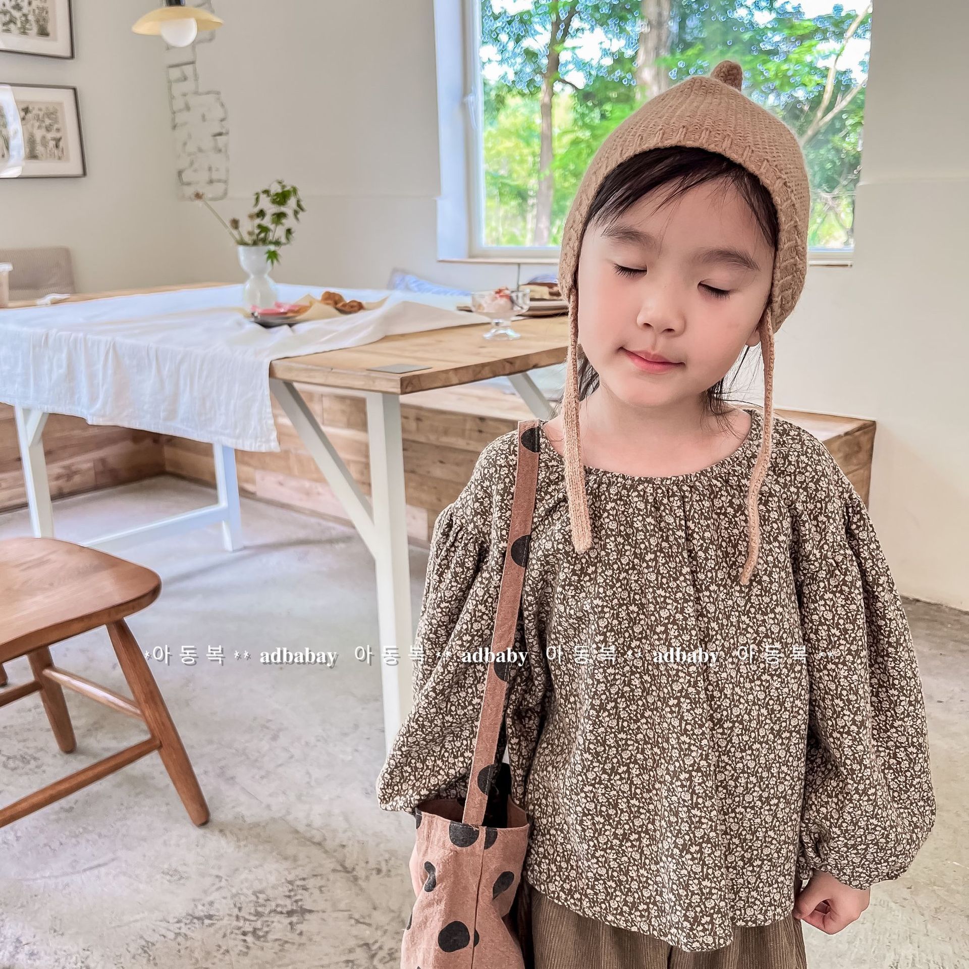 2025 Children's Clothing Autumn New Girls Spring and Autumn Clothing Korean Style Small Floral Puff Sleeve Shirt Shirt 122555