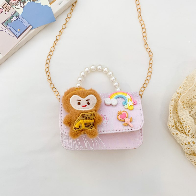 Picture of Ethnic Embroidered Children's Pearl Handbag Girl's Small Change Bag Fashion Cute Princess Chain Crossbody Bag