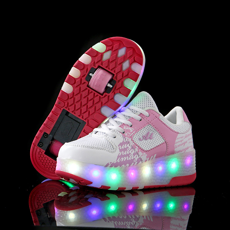 Picture of Shoes Supply Mesh Breathable Luminous Shoes Lights Shoes Children's Two-wheel Heuid Shoes Teenager Trend Skating Skate Shoes