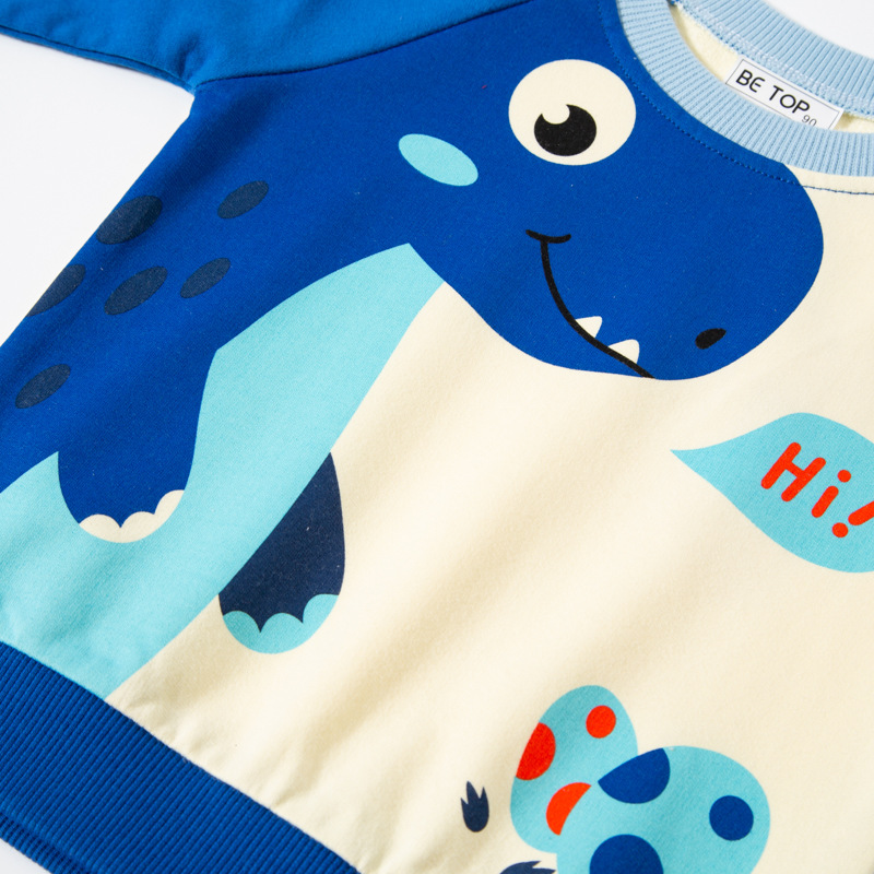 Picture of Be Top Kidsren's Clothing 2025 Spring and Autum New Kidsren's Cartoon Dinosaur Pullover Sweatshirt Long-Sleeved Contrast Round Neck Trendy
