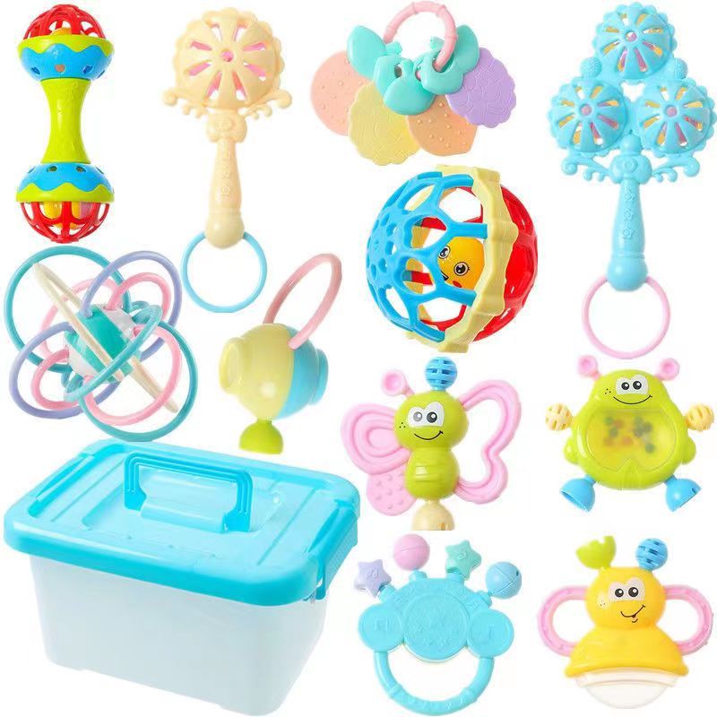 Baby Toys 0-3-12 Months Newborn Rattle Baby Puzzle Early Education Baby Tooth Gel Hand Rattle Set Gift