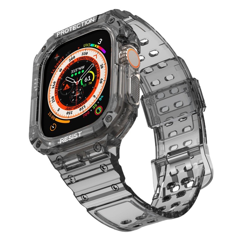 For Apple Watch with applewatch9ultra2 Double-breasted TPU One-piece Strap Glacier Transparent 49mm