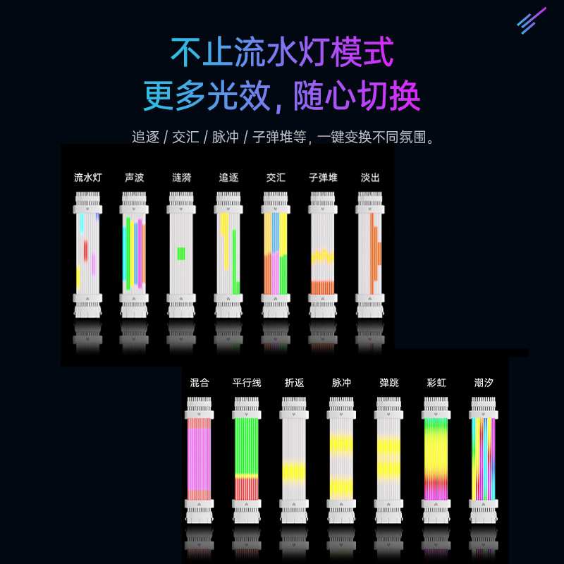 Picture of Kuyue neon extension cord computer decoration ARGB graphics card 16 motherboard 24pin meteor lighting effect neon color hair