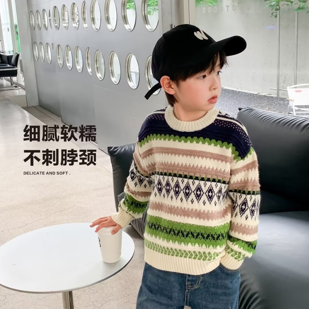 Picture of Children's Wear Boy's Sweater Autumn 2023 New Children's Retro Trendy Autumn Bottoming Sweater Western Style Boy