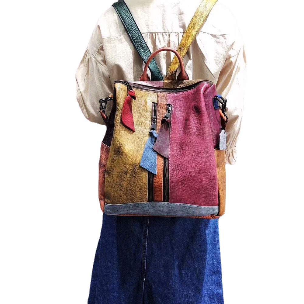 Picture of Women's Backpack, Trendy Retro Women's Bag, Genuine Leather Handbag, Color-Brushed Backpack, Casual Bag, Ready for Delivery