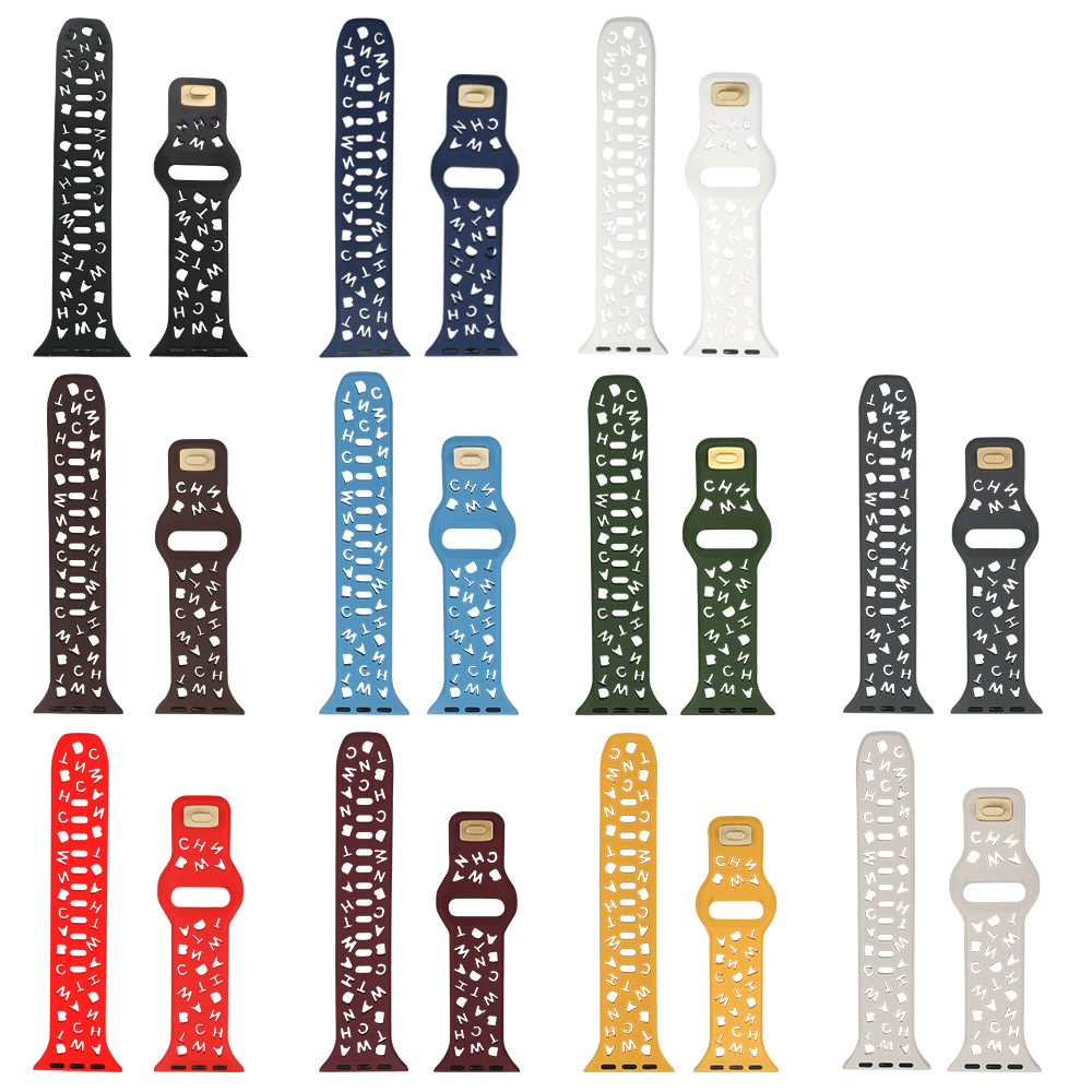 Picture of For Apple Watch iwatch87654321 Strap applewatchs9 English Hollow Solid Color Silicone Watch