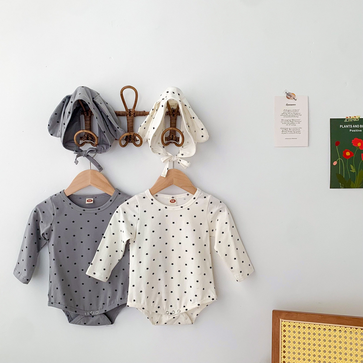 Picture of 2025 Spring and Autumn Korean Style Baby Jumpsuit Western Style Long Sleeve Polka Dot Male and Female Baby Coverall Outing Clothes with Hood