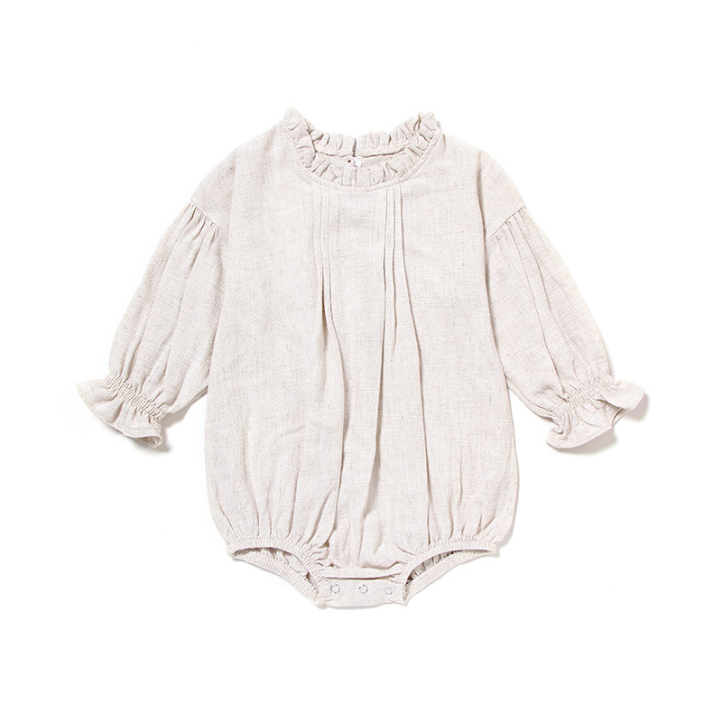 Picture of Cross-border ins European and American Climbing Wear Long-sleeved jumpsuit Solid Color Linen Hatshirt Wrap Baby Girl Baby Clothes
