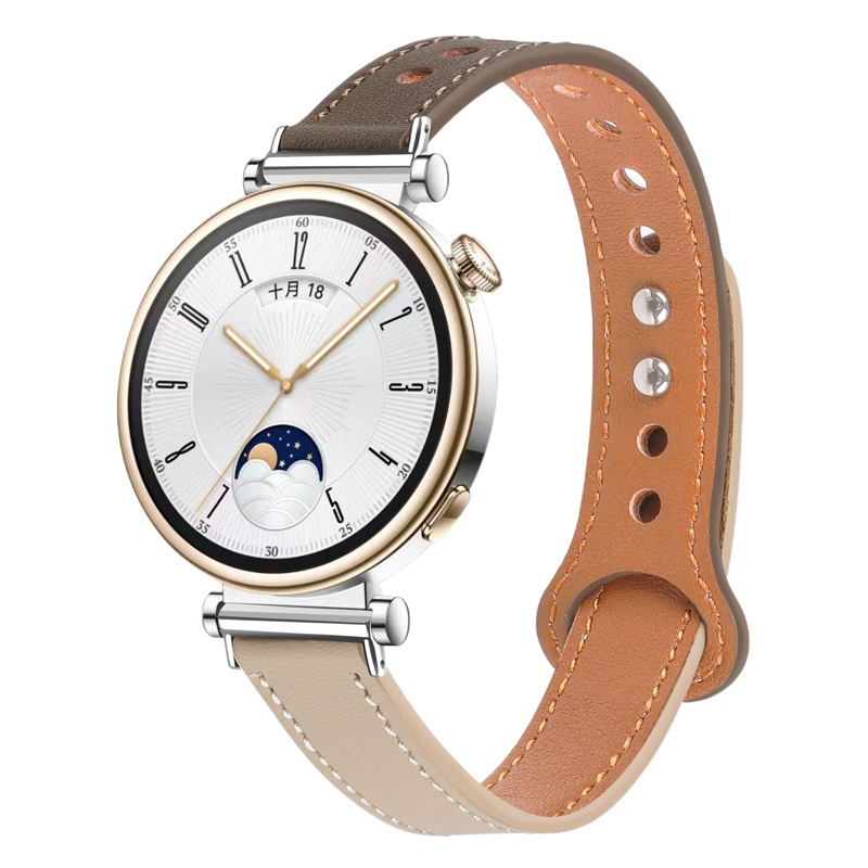 Suitable for Huawei GT4 watch strap ultra-fine double nail color matching real cow leather 18mm small waist watch strap wholesale