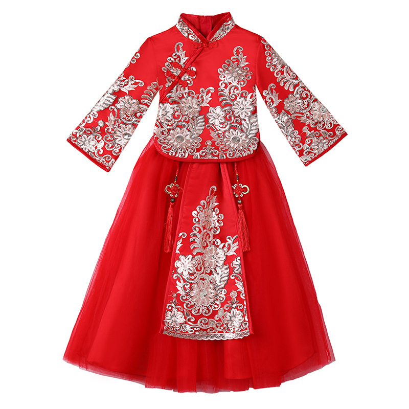 Picture of Girls' Hanfu Ancient Costume Festive New Year's Clothing Children's Cheongsam Autumn and Winter Thickened Chinese Style Suit Tang Suit New Year's Service