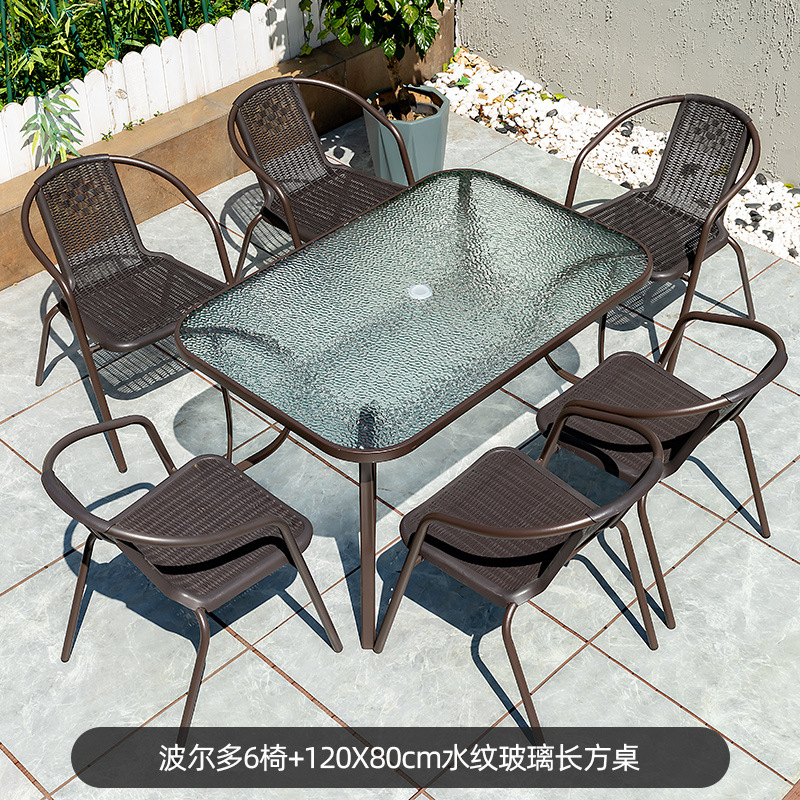 Picture of Outdoor Courtyard Table and Chair Rattan Chair Outdoor Leisure Three-piece Set Garden Terrace Wrought Iron Balcony Seat Combination Small Coffee Table