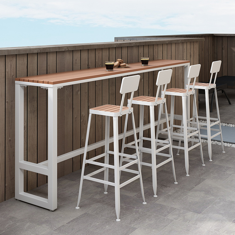Picture of Outdoor Coffee Shop Wall Narrow Table Outdoor Leisure Bar Table and Chair Combination Waterproof Sunscreen Balcony Long Table and Chair