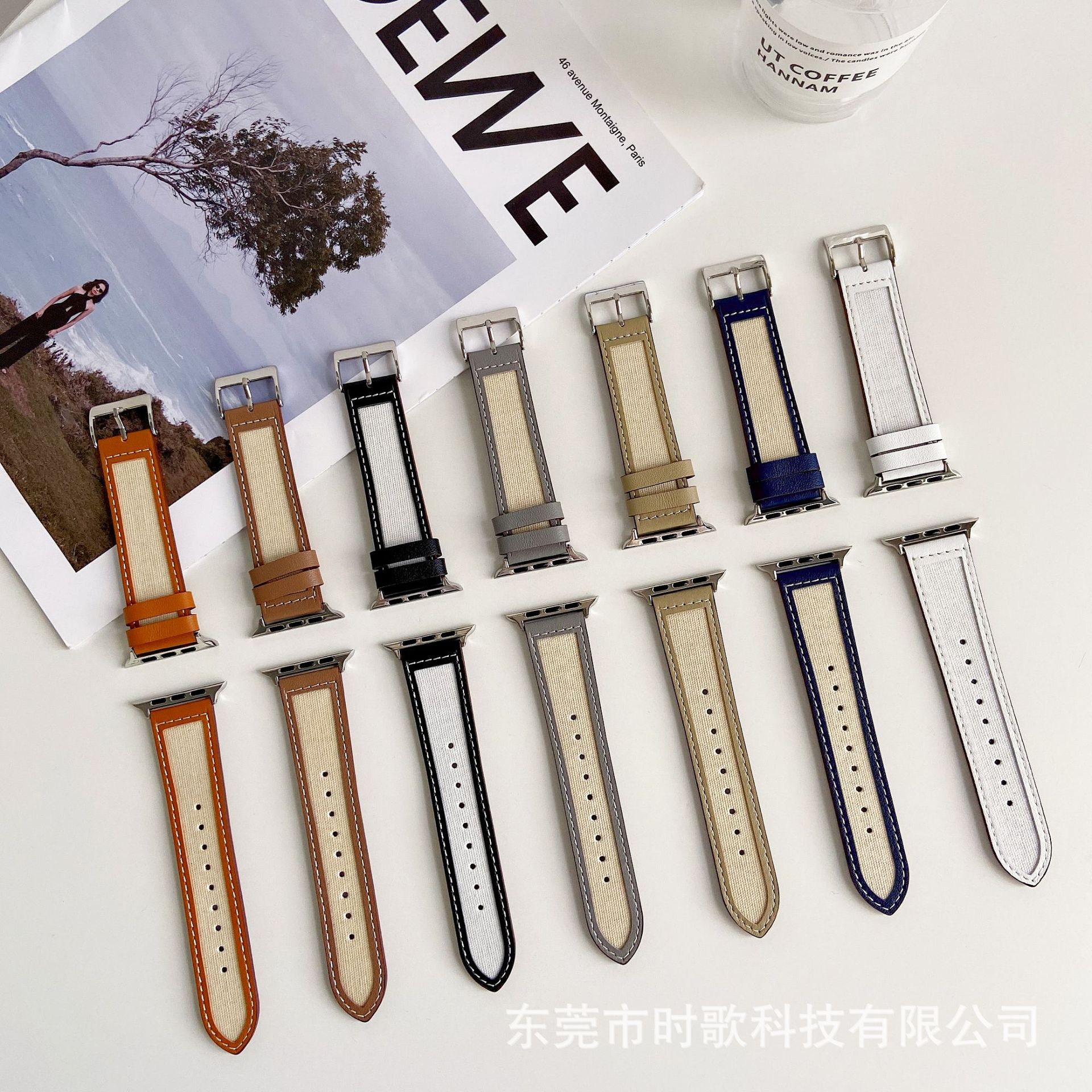 Picture of For Apple Watch iWatch987 Genuine Leather Canvas Strap applewatchs10 Color Contrast Strap in stock