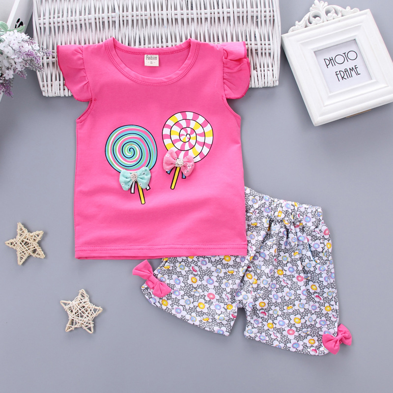 Picture of Summer Children's Lollipop Sleeveless Shorts Two-Piece Set Girl Baby Cartoon 0-4 Years Old Children's Suit Vest Set