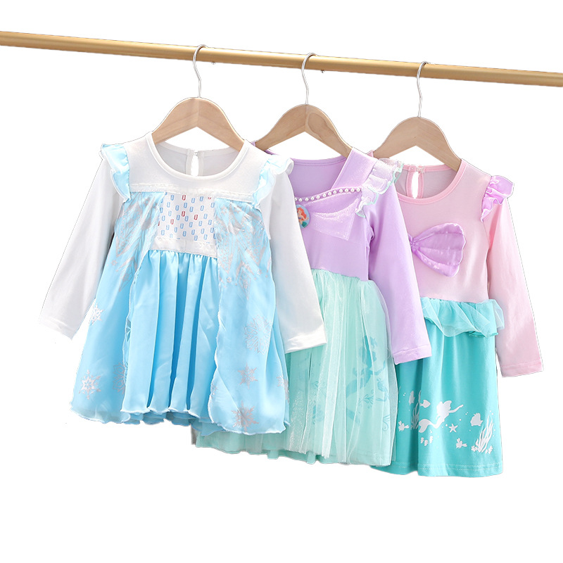 Picture of Foreign Trade Children's Clothing 2025 New Long-Sleeved Cotton Girls Dress Elsa Mermaid Princess Dress Halloween Costume