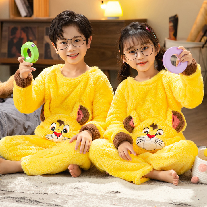 Picture of Children's Pajamas Winter Flannel Cute Boys' and Girls' Thickened Coral Fleece Plush Home Clothes