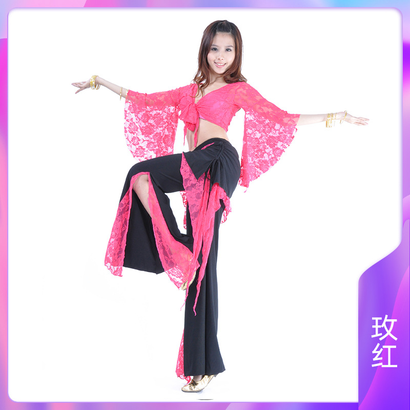 Picture of 08# Lace Pants Lace Top Belly Dance Clothing Trumpet Sleeve Matching Waist Skirt Split Pants Chaozhou Tripartite