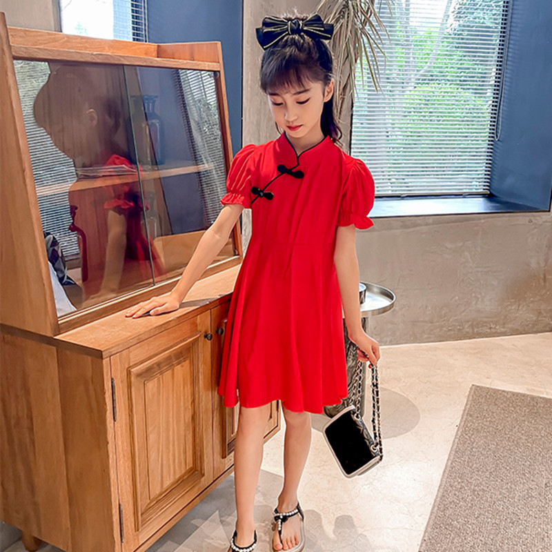 Picture of Girls' Cheongsam Summer Internet-famous Foreign-style Little Girl's Improved Cheongsam Dress Children's Summer dress Chinese Style Tang Dress