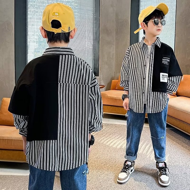 Picture of Children's Clothing Boy's Spring Shirt Spring and Autumn 2024 New Style Big Boy's Spring Street Fried Handsome Shirt Trendy