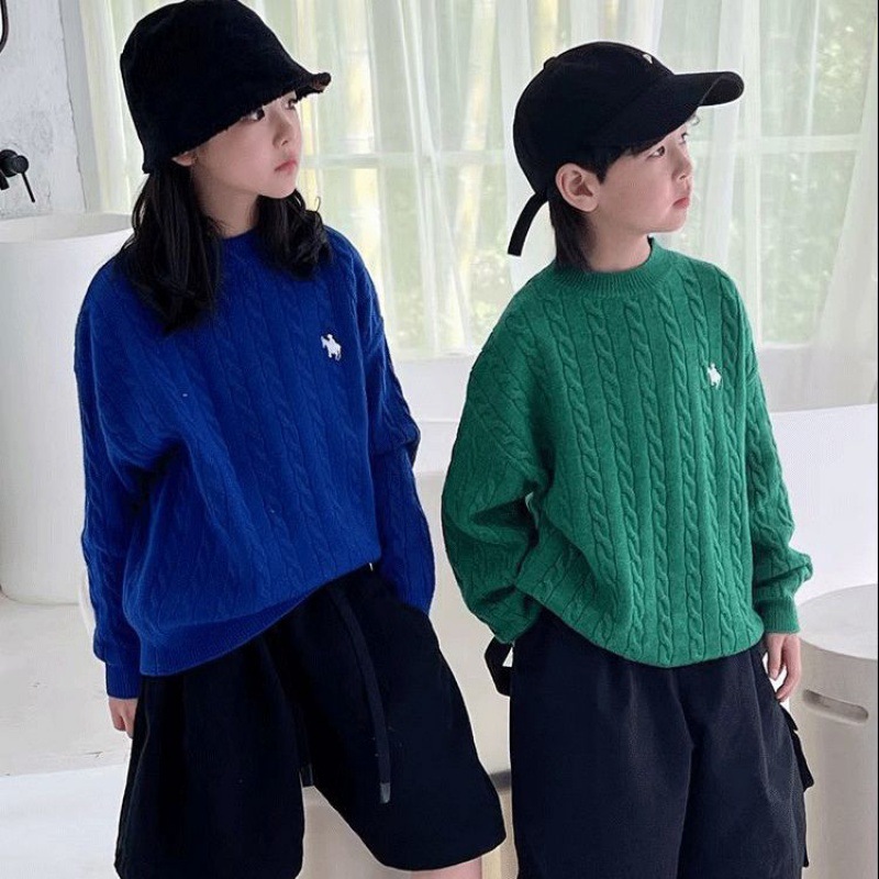 [in stock autumn and winter round neck twist sweater for boys and girls children anti-pilling sweater base shirt children's pullover