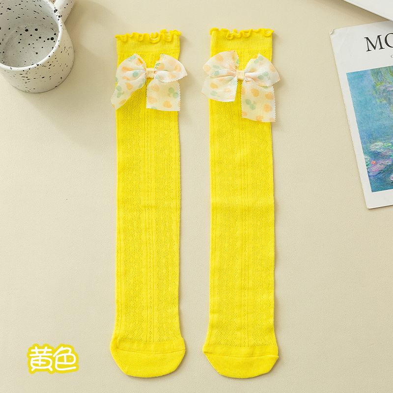 Picture of Girls' mid-calf socks summer thin Korean style bow Princess baby stockings mesh little girl calf socks