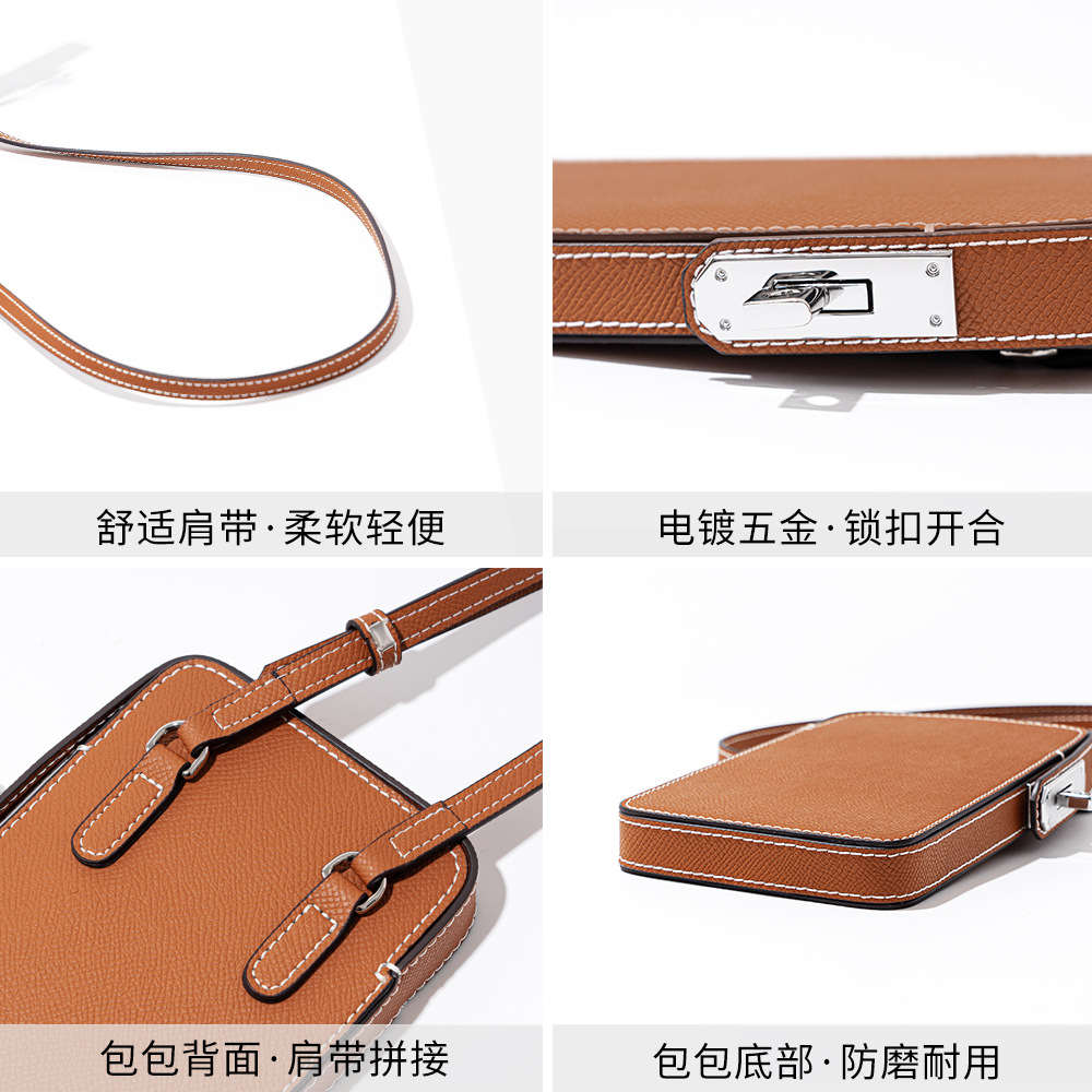 Picture of New Fashion All-match Lock Mobile Phone Bag Palm Print Leather Box Bag Simple Solid Color Crossbody Mini Bag for Women