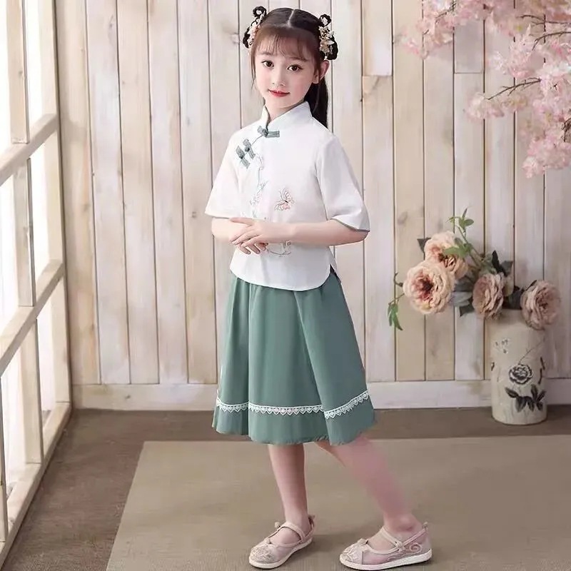 Picture of Chinese Style Girls' Hanfu Children's Ancient Suit Tang Suit Spring and Summer New Performance Show Cheongsam Improved dress Summer Suit