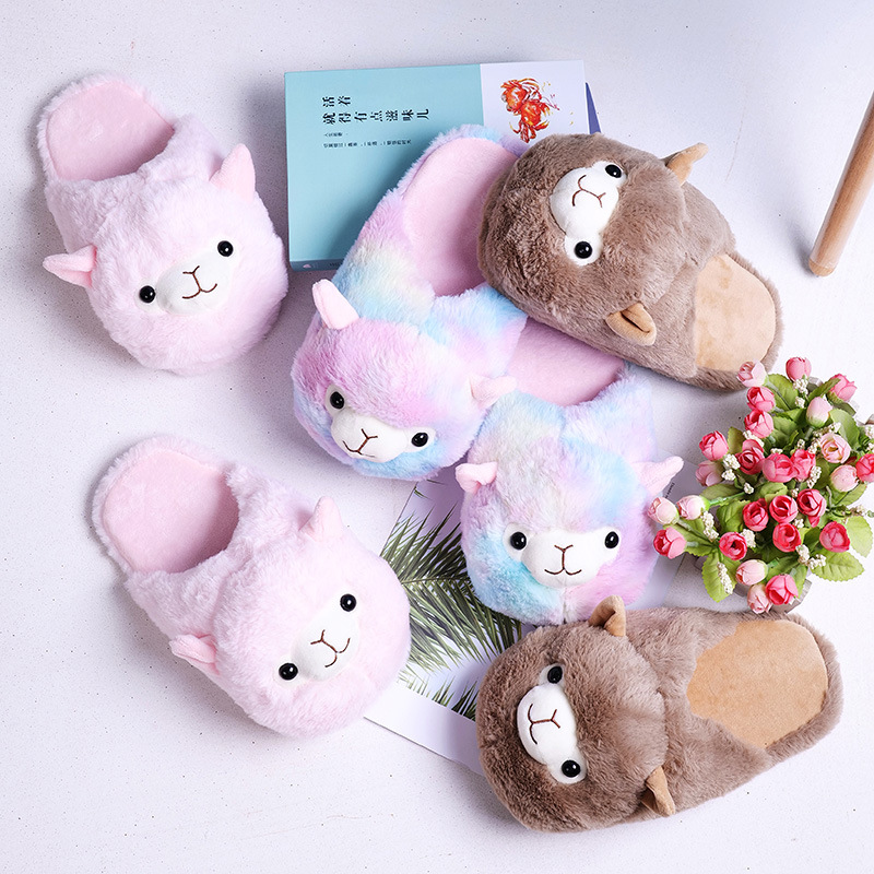Cartoon Sheep Cotton Slippers Couple Home Warm Cotton Shoes Home Plush Floor Slippers Non-slip Warm Slippers