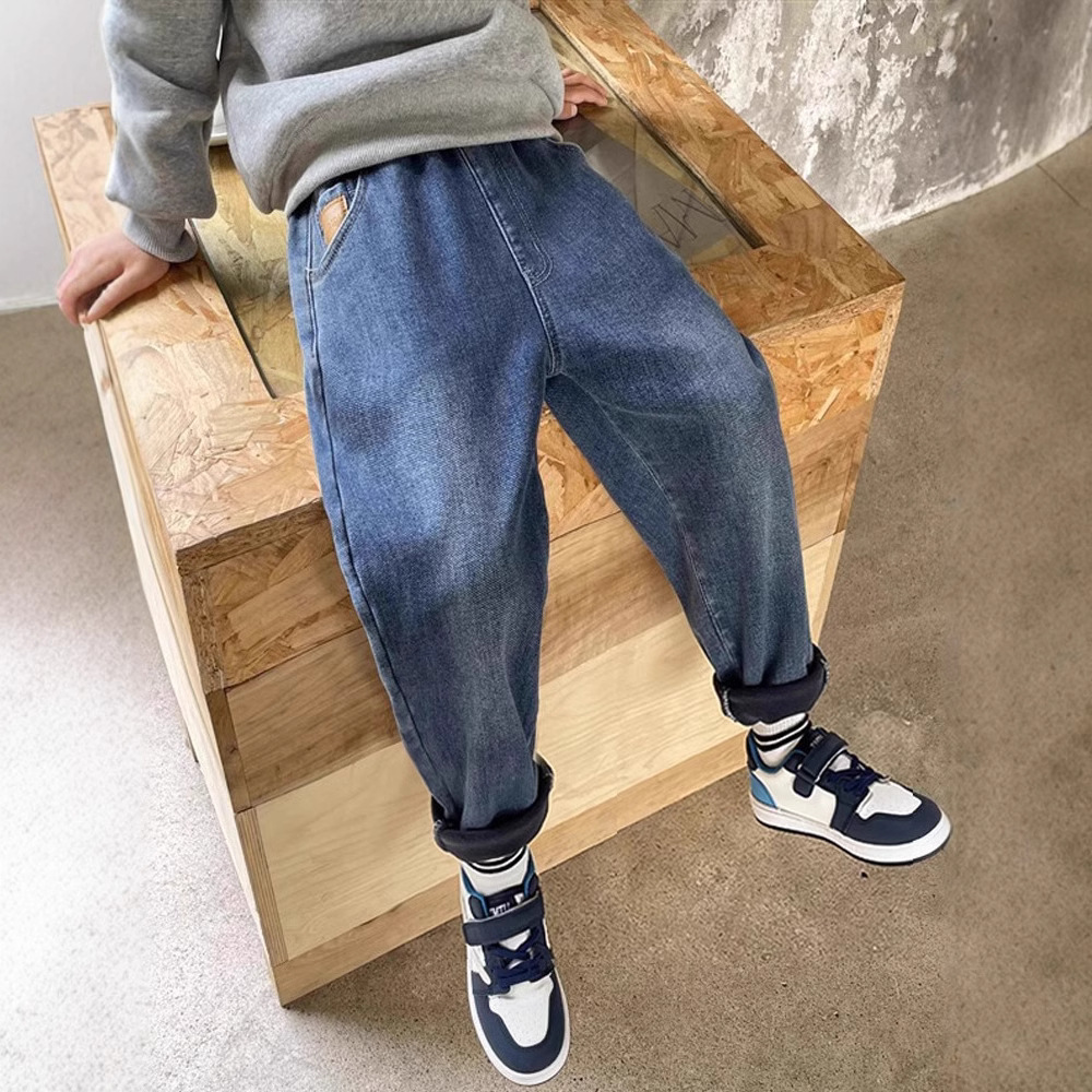 Picture of Boys' Velvet Pants, Autumn and Winter Jeans, Autumn Clothing, 2025 New Kidsren's All-In-One Velvet Pants, Big Kidsren's Pants, Trendy
