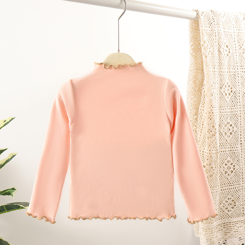 Picture of 2023 autumn and winter New de Velvet girls' bottoming shirt color matching wooden ear Western style baby warm girls' inner top