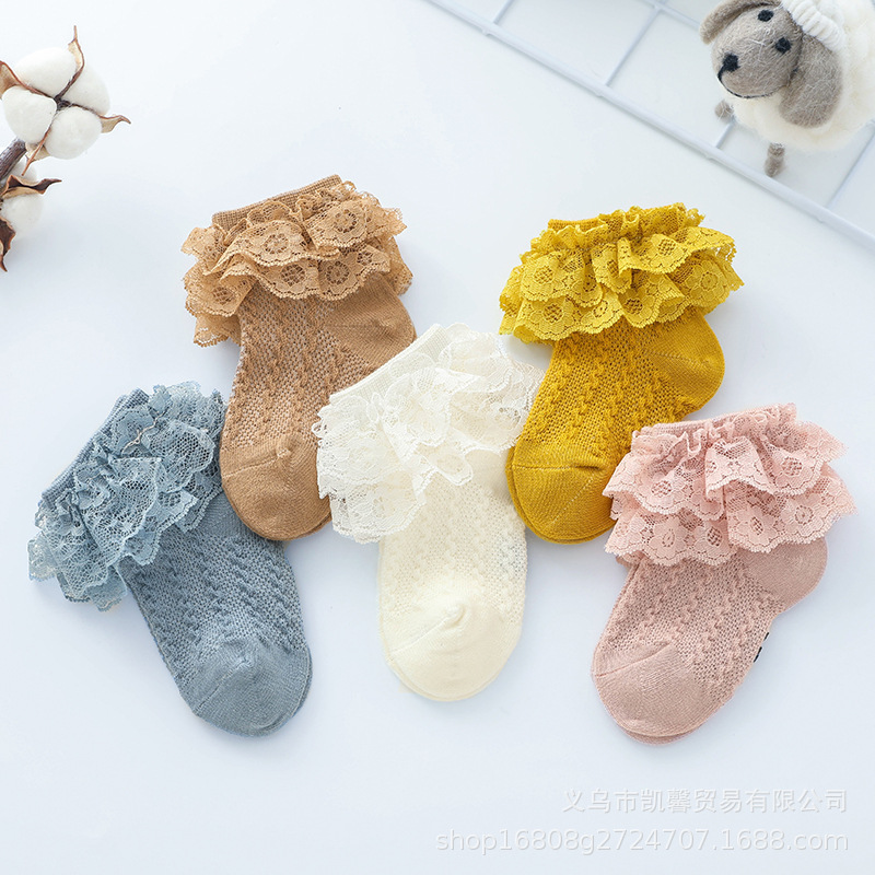 Spring and Autum Children's Socks, Girls' Socks, Baby Lace Socks, Double Layer Lace Princess Socks, Korean Style Baby Cotton Socks, Dance Socks