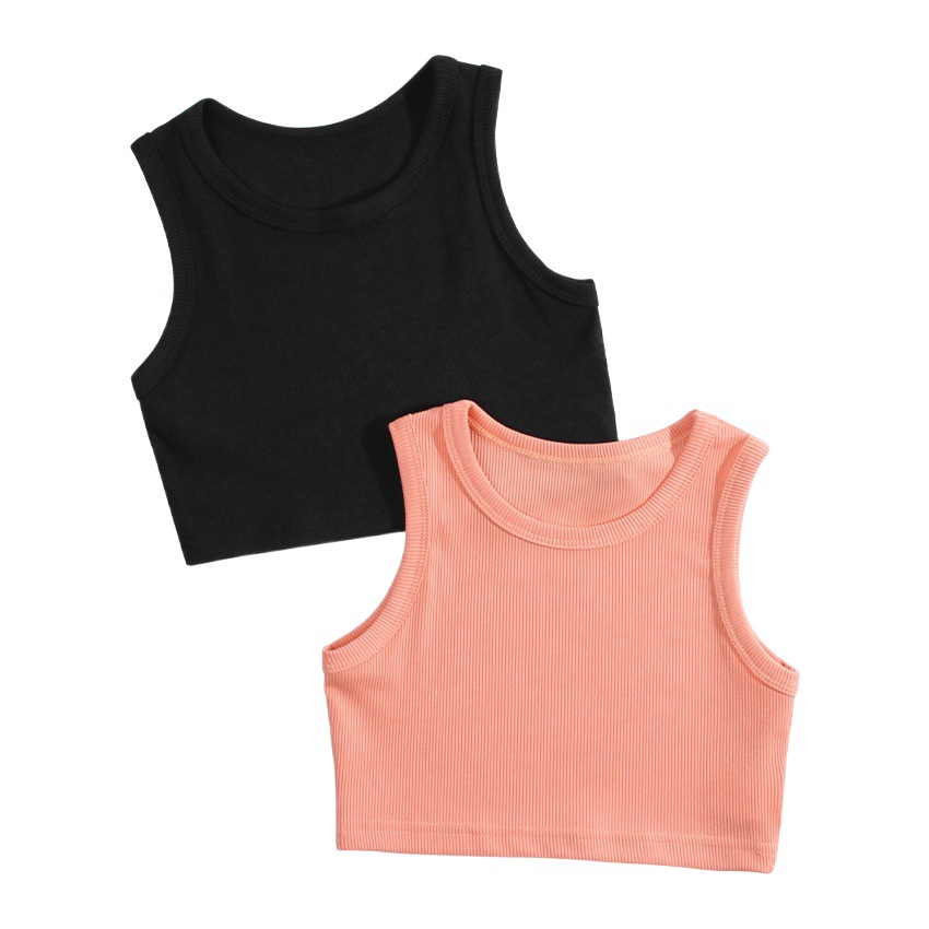 2023 Girl's Rib Vest Baby Girl's Clothing Sling Sports Cotton New European and American Fashion Sleeveless Top