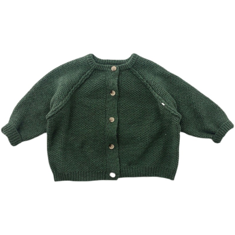Children's Sweater 2023 Spring and Autumn Korean Children's Solid Color Long Sleeve Sweater Loose Knitted Cardigan Jacket Forest Style