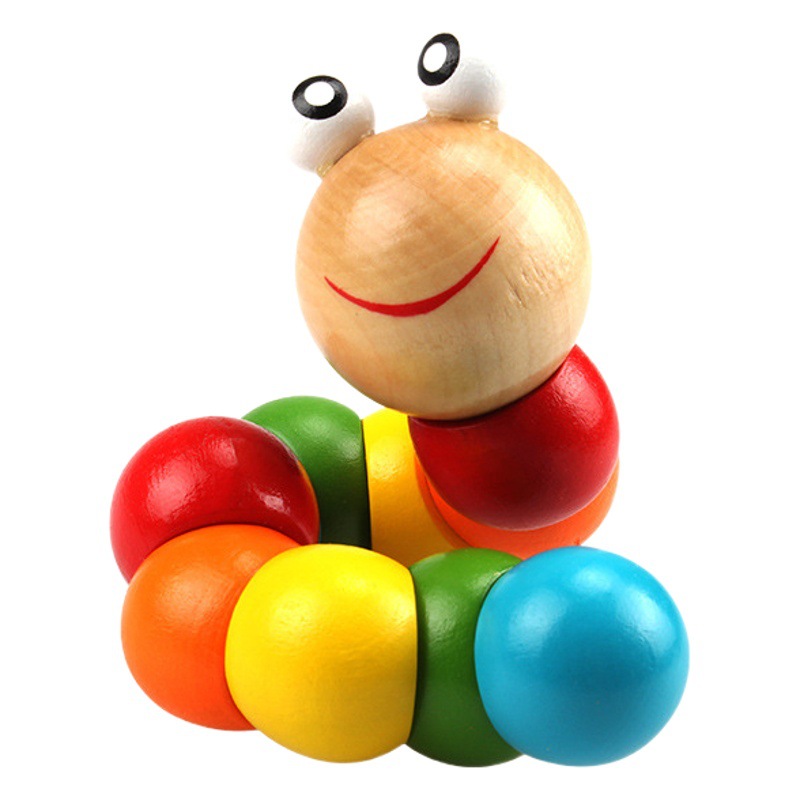 Baby Wooden Ever-Changing Twisting Insect 0-1-2 Years Old Baby Educational Colorfulful Caterpillar Toy to Exercise Fingers and Flexibility